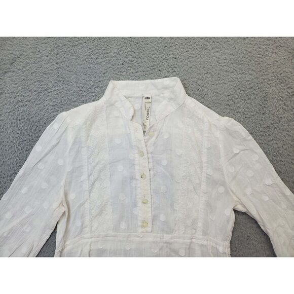 Fossil Blouse Top Womens Medium White Polka Dot Cotton 3/4 Sleeve Button Front - Picture 3 of 10